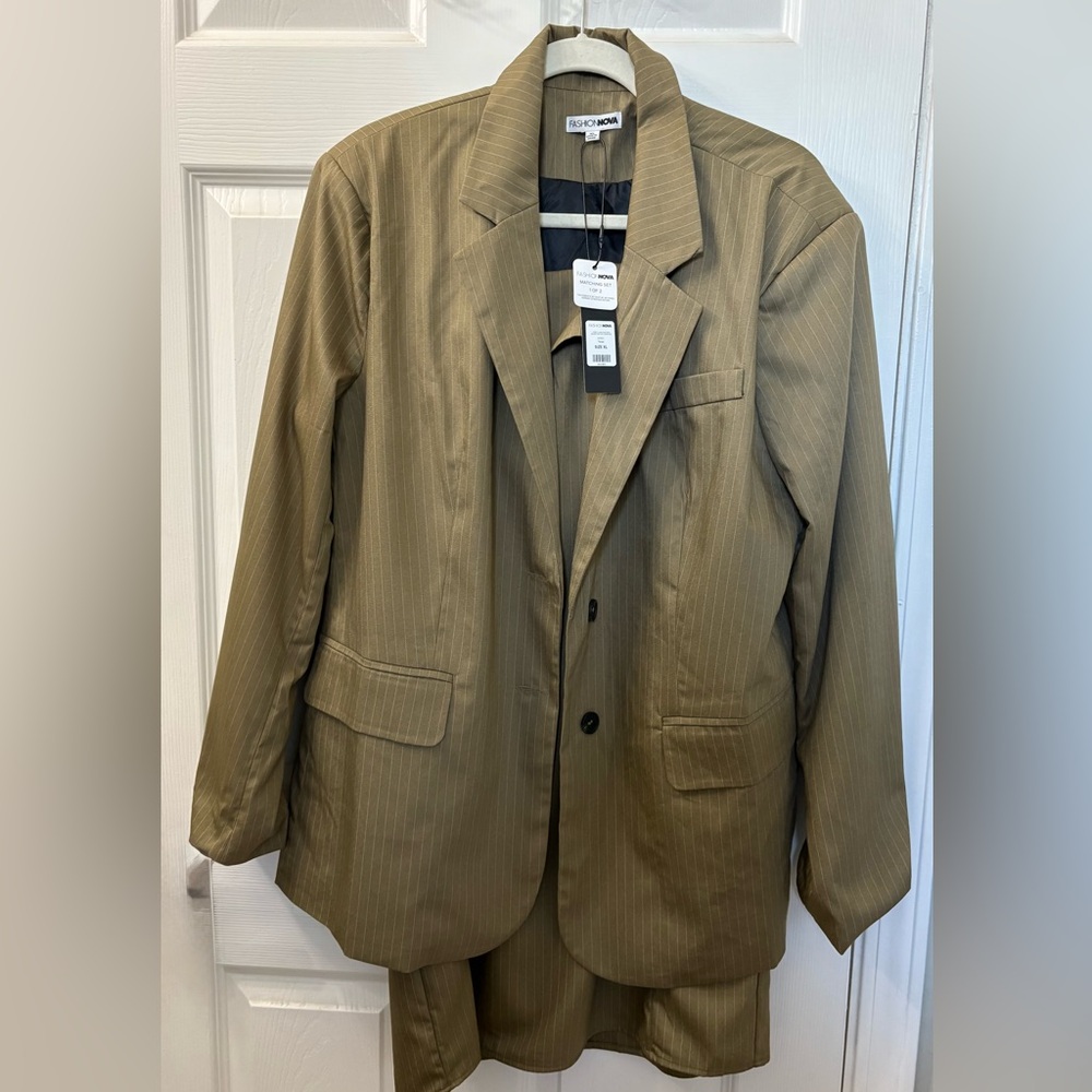 Fashion Nova Tan Striped Suit Set